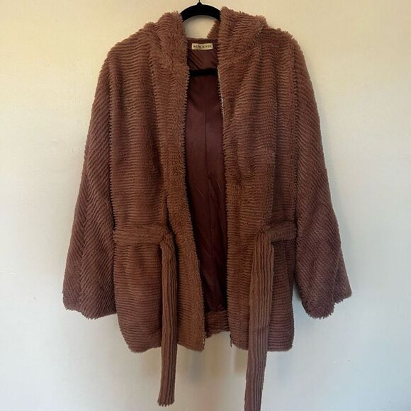 Moon River Faux Fur Taupe Full Zip Jacket Size L Mob Wife Cruella Deville - Picture 9 of 13